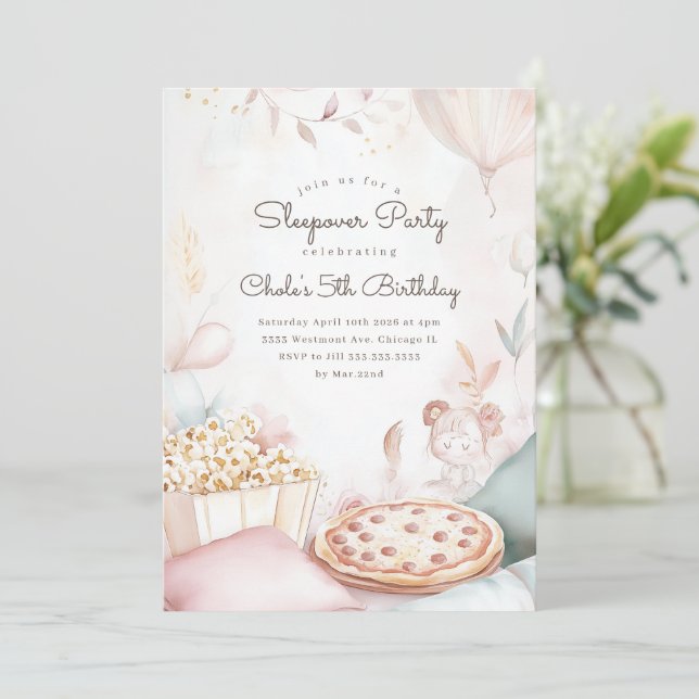 Sleepover movie night birthday movie night party invitation (Standing Front)