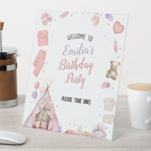 Sleepover Pajama Birthday Party Pedestal Sign