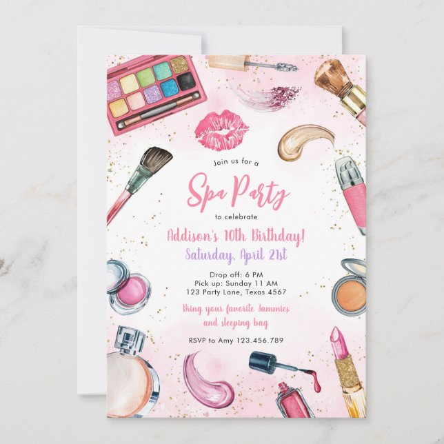 Sleepover Party Girl Spa Pink Birthday Invitation (Front)