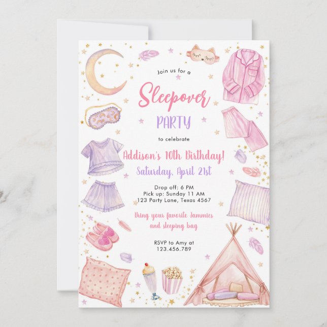 Sleepover Party Girl Spa Pink Birthday Invitation (Front)
