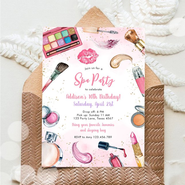 Sleepover Party Girl Spa Pink Birthday Invitation (Creator Uploaded)