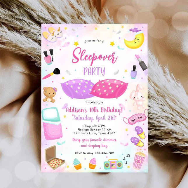 Sleepover Party Girl Spa Pink Birthday Invitation (Creator Uploaded)
