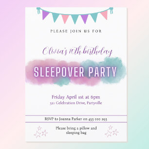 Sleepover Party invitation   Pretty pastels  Postcard