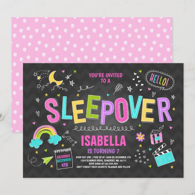 Sleepover Party Invitation Slumber Pajama Party (Front/Back)