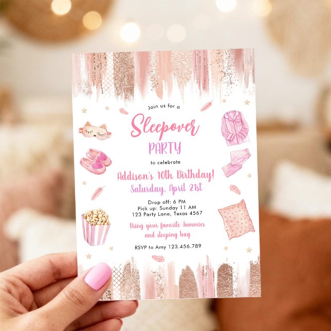 Sleepover Party Spa Makeup Pink Girl Birthday Invitation (Creator Uploaded)