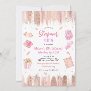 Sleepover Party Spa Makeup Pink Girl Birthday Invitation