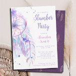 Sleepover PJ Party Purple Dreamcatcher Sweet 16 Invitation<br><div class="desc">A boho chic,  girls slumber birthday party invitation with a Sweet 16 theme,  featuring a dream catcher painted in modern,  whimsical watercolor,  simple typography and a pattern of hand-painted feathers on the back,  over a purple,  textured background.</div>