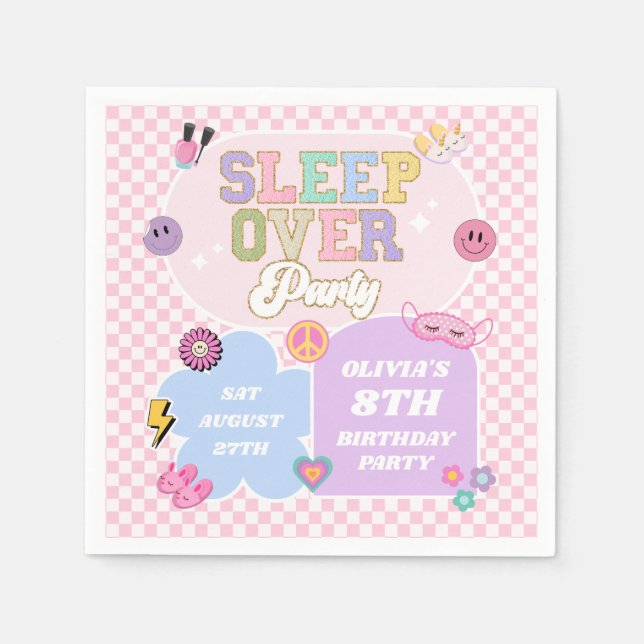 Sleepover Preppy Varsity Patch Birthday Party Napkin (Front)