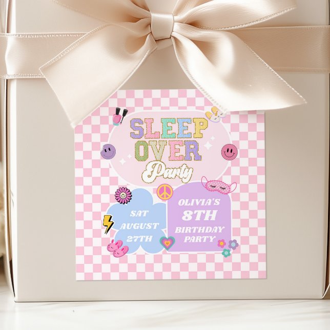Sleepover Preppy Varsity Patch Birthday Party Square Sticker (Creator Uploaded)