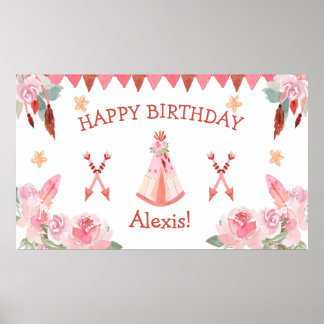 Sleepover Slumber Party Girl Pink Teepee Birthday  Poster