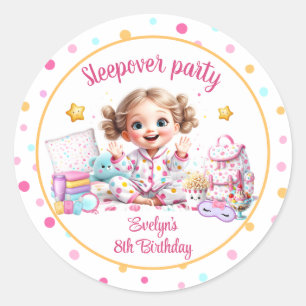 Sleepover Slumber Party Pink Cute Girl Birthday Classic Round Sticker
