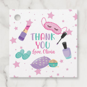 Sleepover slumber party pink purple tween favour tags