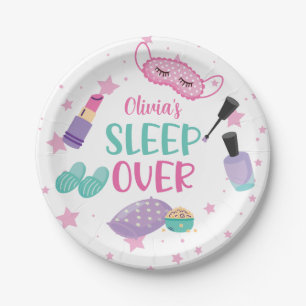 Sleepover slumber party pink purple tween paper plate