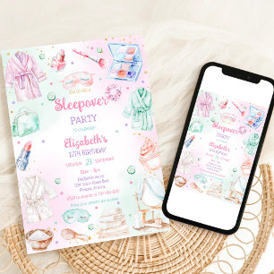 Sleepover Spa Party Slumber Pamper Birthday Invitation