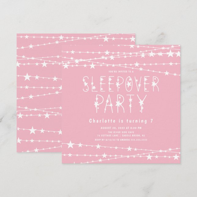 Sleepover Stars Anniversaire Fête Invitation (Devant / Derrière)