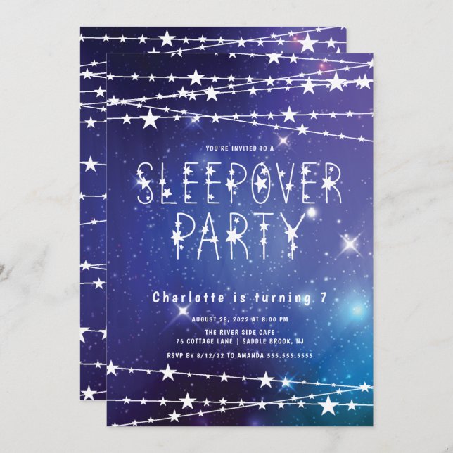 Sleepover Stars Anniversaire Fête Invitation (Devant / Derrière)