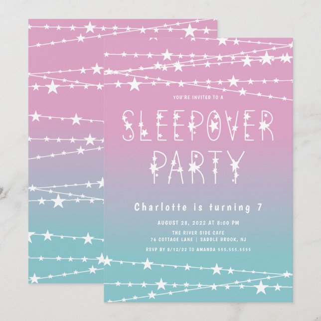 Sleepover Stars Birthday Party Invitation (Front/Back)