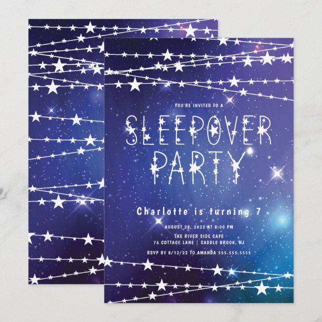 Sleepover Stars Birthday Party Invitation (Front/Back)