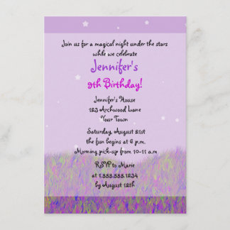 Sleepover Under the Stars Birthday Party - Purple Invitation