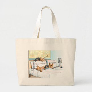 Sleeps with Yorkies Large Tote Bag