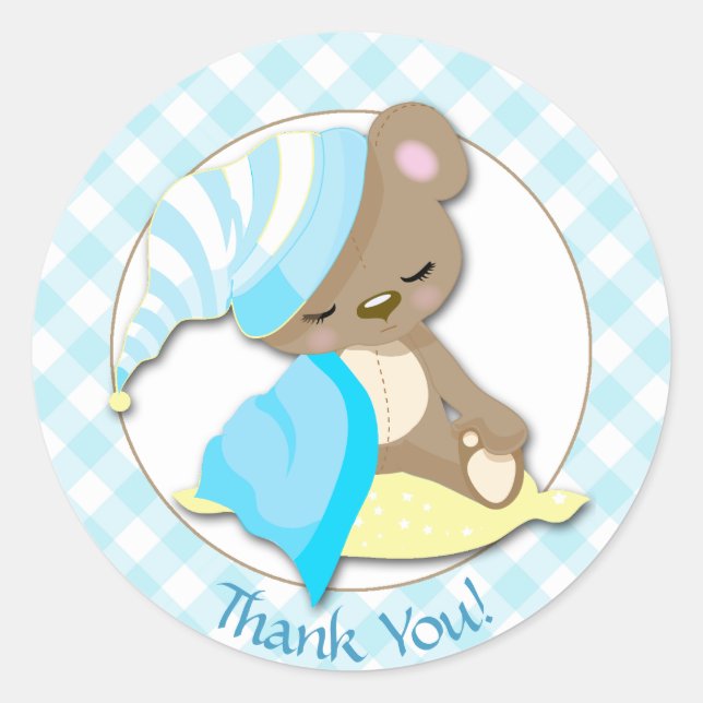Sleepy Baby Bear Shower Thank You Classic Round Sticker (Front)
