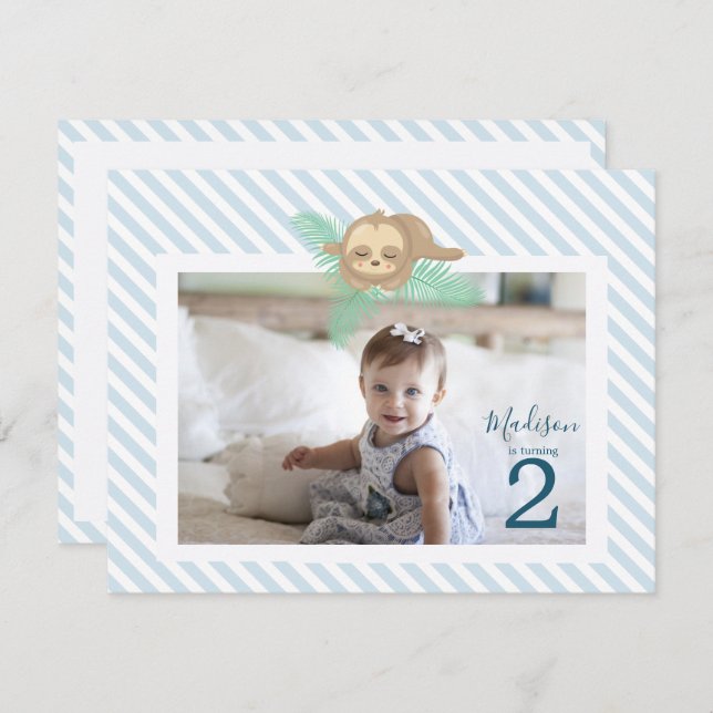 Sleepy Baby Sloth 2nd Birthday Party Invitation (Devant / Derrière)