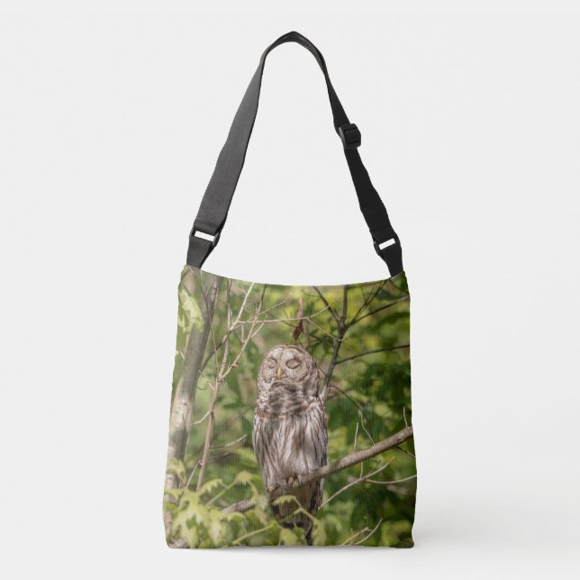 Sleepy Barred Owl Crossbody Bag (Front)