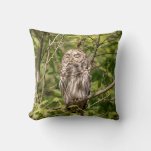 Sleepy Barred Owl Throw Pillow