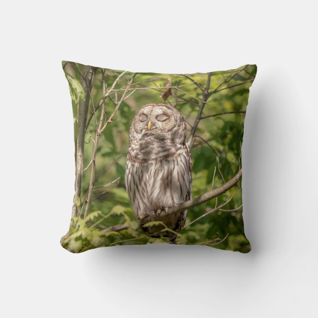Sleepy Barred Owl Throw Pillow (Front)