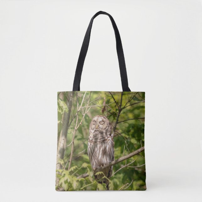 Sleepy Barred Owl Tote Bag (Front)