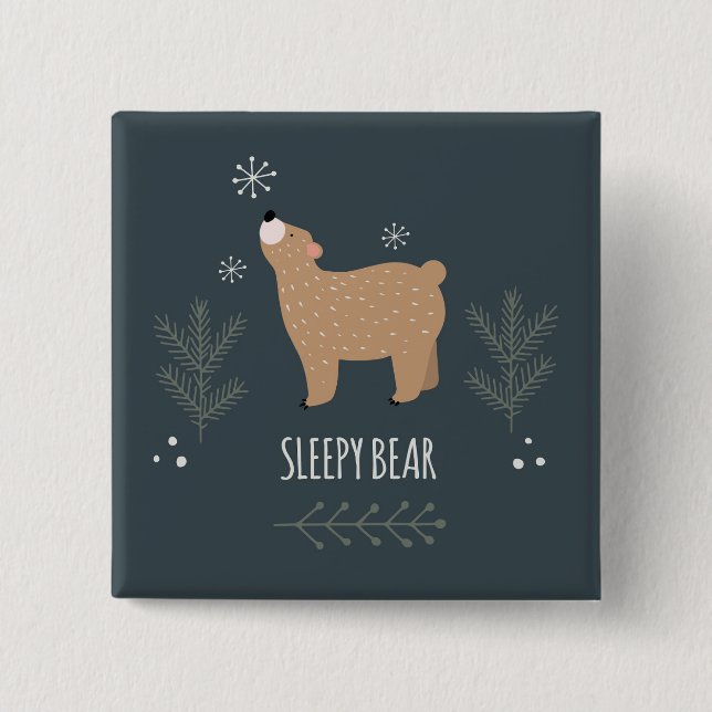 Sleepy Bear 2 Inch Square Button (Front)