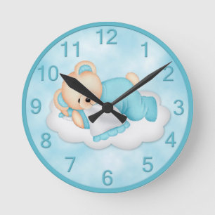 Sleepy Bear Blue Wall Clock