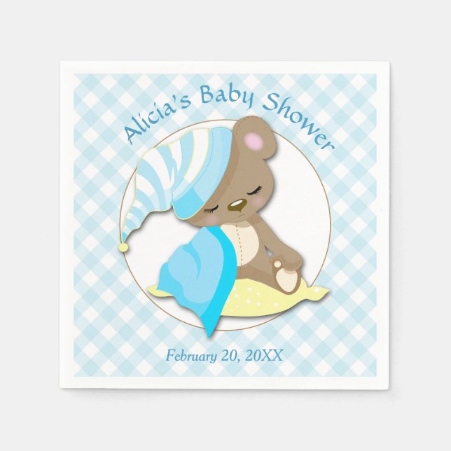 Sleepy Bear Boy Baby Shower Napkin (Front)