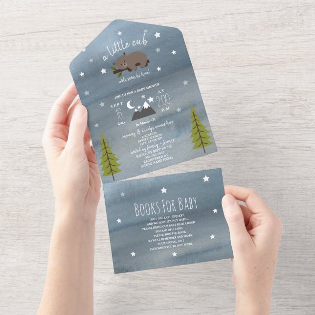 Sleepy Bear Cub Baby Shower Book Request All In One Invitation (Tearaway)