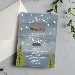 Sleepy Bear Cub Mountains Watercolor Baby Shower Invitation