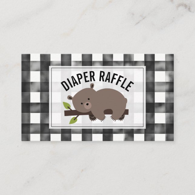 Sleepy Bear Gingham Baby Shower Diaper Raffle Enclosure Card (Front)
