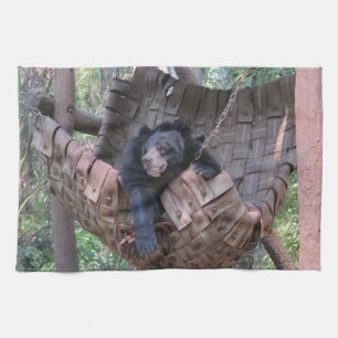 Sleepy Bear Hammock  Park Forest Trail Camping Art Kitchen Towel