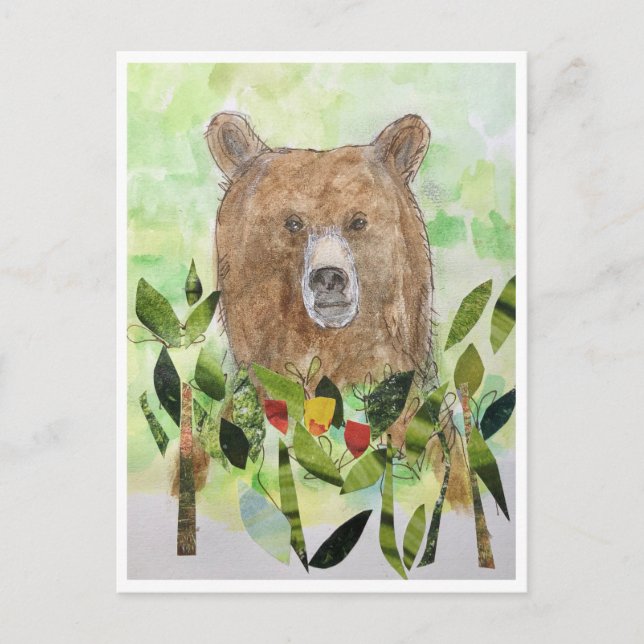 Sleepy bear in the leaves- watercolor Postcard (Front)