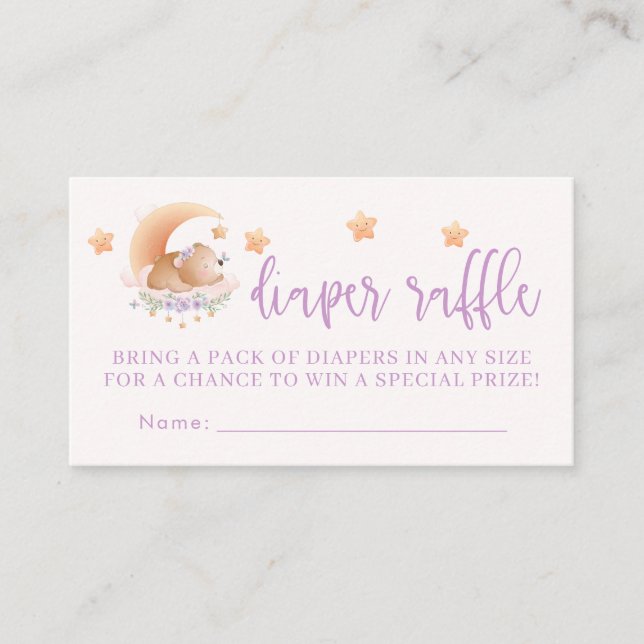Sleepy Bear on Cloud Baby Girl Diaper Raffle Cards (Front)