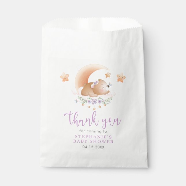 Sleepy Bear on Cloud Baby Girl Favour Bag (Front)