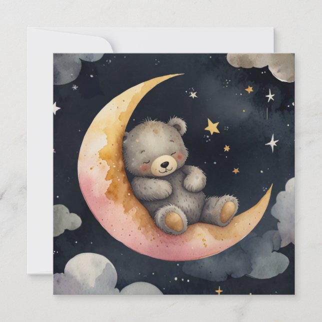 Sleepy Bear on the Moon  Invitation (Front)