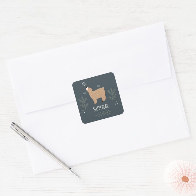 Sleepy Bear Square Sticker (Envelope)