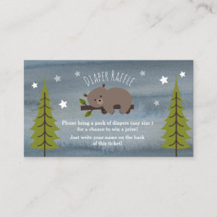 Sleepy Bear Stars Watercolor Diaper Raffle Enclosure Card