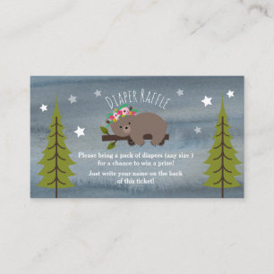 Sleepy Bear Stars Watercolor Floral Diaper Raffle Enclosure Card