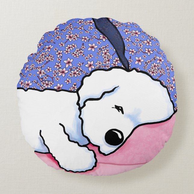 Sleepy Bichon Round Pillow (Front)