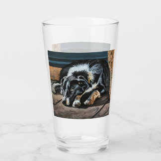 Sleepy Border Collie Glass Cup