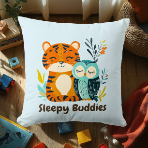 Sleepy Buddies Tiger & Owl Cozy Animal Friends Throw Pillow