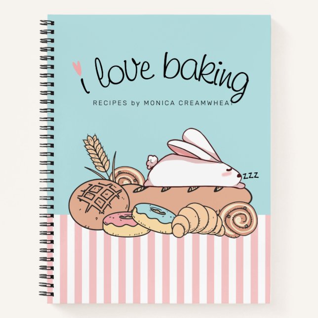 Sleepy bunny bakery personalized recipe cookbook notebook (Front)