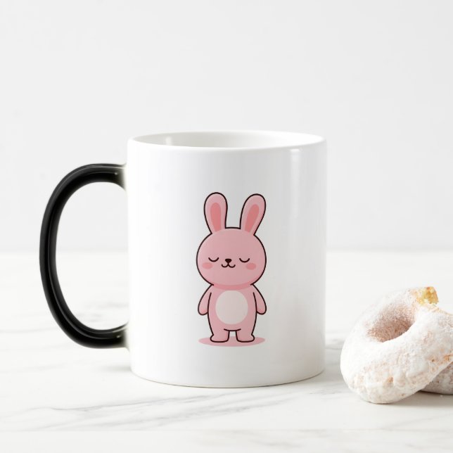 Sleepy Bunny Minimal Kawaii Style Magic Mug (With Donut)