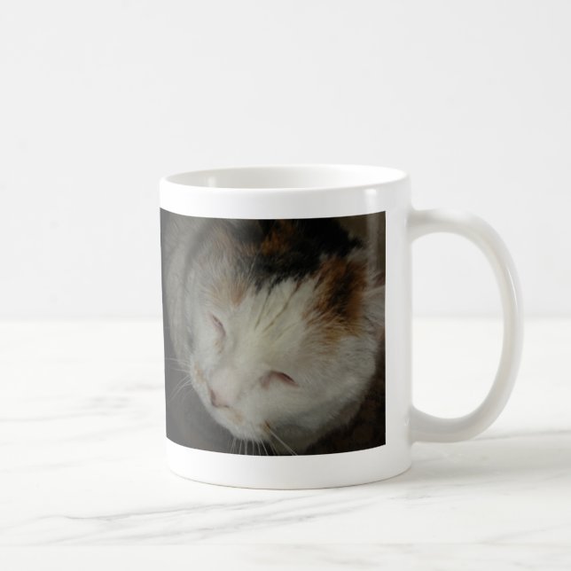 Sleepy Calico Cat Coffee Mug (Right)